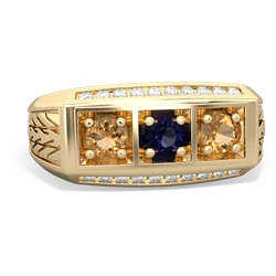 Sapphire Three Stone Tire Tread Men's 14K Yellow Gold ring R0520