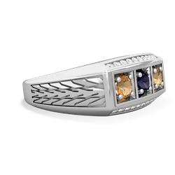 Sapphire Three Stone Tire Tread Men's 14K White Gold ring R0520