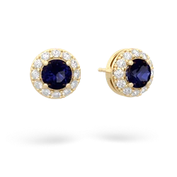 Sapphire Diamond Halo 14K Yellow Gold earrings E5370