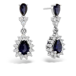 Sapphire Halo Pear Dangle 14K White Gold earrings E1882