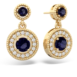 Sapphire Halo Dangle 14K Yellow Gold earrings E5319