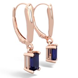 Sapphire 6X4mm Emerald-Cut Lever Back 14K Rose Gold earrings E2855