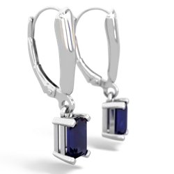 Sapphire 6X4mm Emerald-Cut Lever Back 14K White Gold earrings E2855