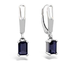 Sapphire 6X4mm Emerald-Cut Lever Back 14K White Gold earrings E2855