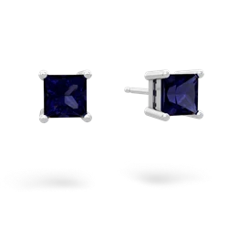 Sapphire 5Mm Princess Cut Stud 14K White Gold earrings E1789