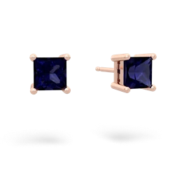 Sapphire 5Mm Princess Cut Stud 14K Rose Gold earrings E1789