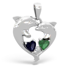 Sapphire Dolphin Heart 14K White Gold pendant P5820