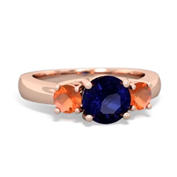 Sapphire Three Stone Round Trellis 14K Rose Gold ring R4018