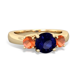 Sapphire Three Stone Round Trellis 14K Yellow Gold ring R4018