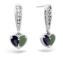 Sapphire Filligree Heart 14K White Gold earrings E5070