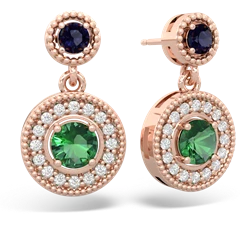 Sapphire Halo Dangle 14K Rose Gold earrings E5319