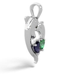 Sapphire Dolphin Heart 14K White Gold pendant P5820