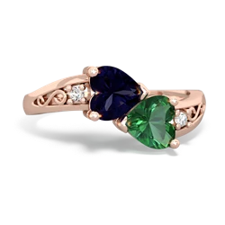 Sapphire Snuggling Hearts 14K Rose Gold ring R2178