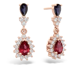 Sapphire Halo Pear Dangle 14K Rose Gold earrings E1882