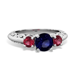 Sapphire Art Deco Eternal Embrace Engagement 14K White Gold ring C2003