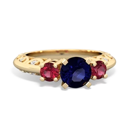 Sapphire Art Deco Eternal Embrace Engagement 14K Yellow Gold ring C2003