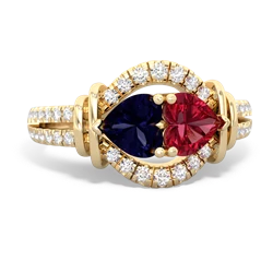 Sapphire Art-Deco Keepsake 14K Yellow Gold ring R5630