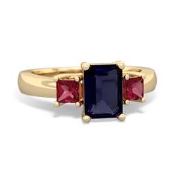 Sapphire Three Stone Emerald-Cut Trellis 14K Yellow Gold ring R4021