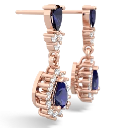 Sapphire Halo Pear Dangle 14K Rose Gold earrings E1882