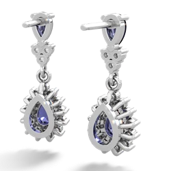 Sapphire Halo Pear Dangle 14K White Gold earrings E1882