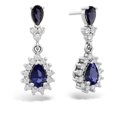 Sapphire Halo Pear Dangle 14K White Gold earrings E1882