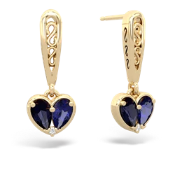 Sapphire Filligree Heart 14K Yellow Gold earrings E5070