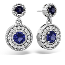 Sapphire Halo Dangle 14K White Gold earrings E5319