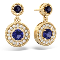 Sapphire Halo Dangle 14K Yellow Gold earrings E5319