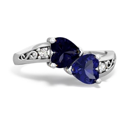 Sapphire Snuggling Hearts 14K White Gold ring R2178