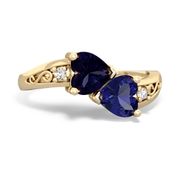 Sapphire Snuggling Hearts 14K Yellow Gold ring R2178