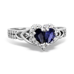 Sapphire Celtic Knot Two Hearts As One 14K White Gold ring R2644HRT