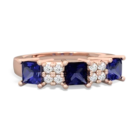 Sapphire Three Stone Diamond Cluster 14K Rose Gold ring R2592