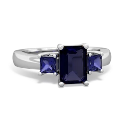 Sapphire Three Stone Emerald-Cut Trellis 14K White Gold ring R4021