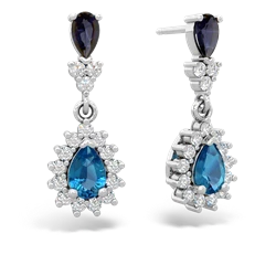 Sapphire Halo Pear Dangle 14K White Gold earrings E1882