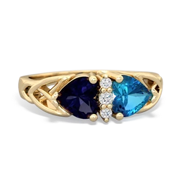 Sapphire Celtic Knot Double Heart 14K Yellow Gold ring R5040