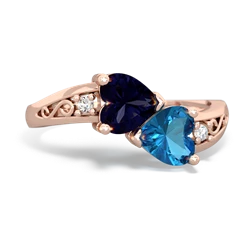 Sapphire Snuggling Hearts 14K Rose Gold ring R2178