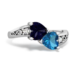 Sapphire Snuggling Hearts 14K White Gold ring R2178