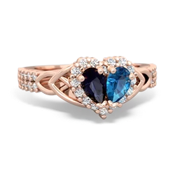 Sapphire Celtic Knot Two Hearts As One 14K Rose Gold ring R2644HRT