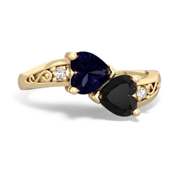 Sapphire Snuggling Hearts 14K Yellow Gold ring R2178