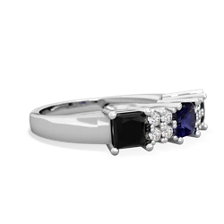 Sapphire Three Stone Diamond Cluster 14K White Gold ring R2592