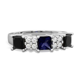 Sapphire Three Stone Diamond Cluster 14K White Gold ring R2592