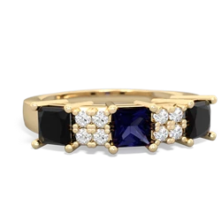 Sapphire Three Stone Diamond Cluster 14K Yellow Gold ring R2592