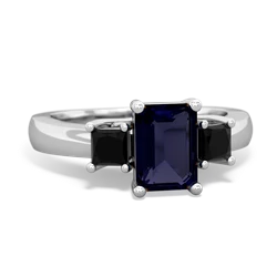 Sapphire Three Stone Emerald-Cut Trellis 14K White Gold ring R4021