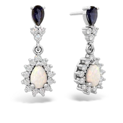 Sapphire Halo Pear Dangle 14K White Gold earrings E1882