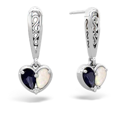 Sapphire Filligree Heart 14K White Gold earrings E5070