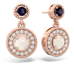 Sapphire Halo Dangle 14K Rose Gold earrings E5319