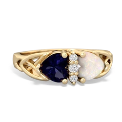 Sapphire Celtic Knot Double Heart 14K Yellow Gold ring R5040