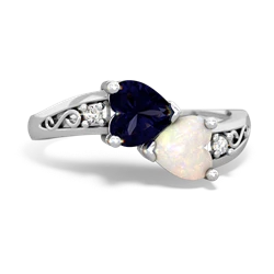 Sapphire Snuggling Hearts 14K White Gold ring R2178