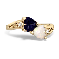 Sapphire Snuggling Hearts 14K Yellow Gold ring R2178