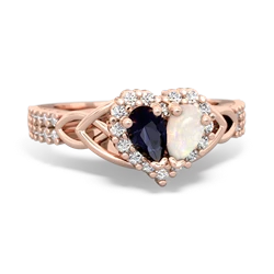 Sapphire Celtic Knot Two Hearts As One 14K Rose Gold ring R2644HRT